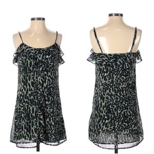 Collective Concepts Womens Dress Size Small Green Printed Ruffled Sheer Mini